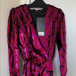 The Kooples Pink and Black Sequin Long Sleeve Dress